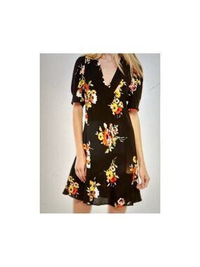 NWT Free People Neon Garden Mini Dress Black Floral Size 2 (Fits 4)